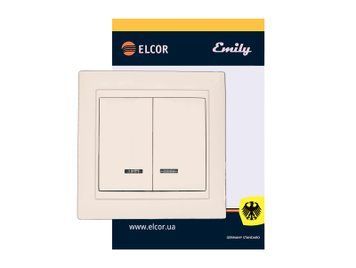Вимикач 2-й з підсвіткою Emily крем ELCOR РОЗПРОДАЖ СЕРІЇ 211507 фото