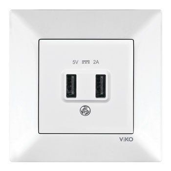 Розетка USB 2-на (зарядка) 5В, 2.0A Meridian Білий VIKO 221466 фото