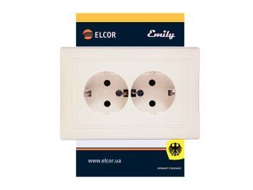 Розетка 2-а з заземленням Emily крем ELCOR РОЗПРОДАЖ СЕРІЇ 211519 фото