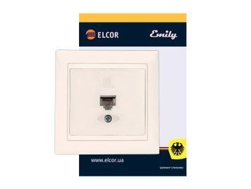 Розетка комп. RJ45 кат. 5e 125 МГц неекранована Emily крем ELCOR РОЗПРОДАЖ СЕРІЇ 211527 фото