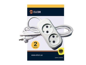Подовжувач 2 входів 2 метра без з/з 10А/250V 2500W ELCOR 420135 фото