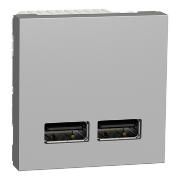 Розетка USB подвійна 2.1А 2 модулі Unica New алюміній NU341830 Schneider Electric 232293 фото