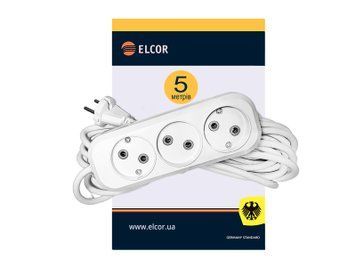 Подовжувач 3 входів 5 метра без з/з 10А/250V 2500W ELCOR 420138 фото