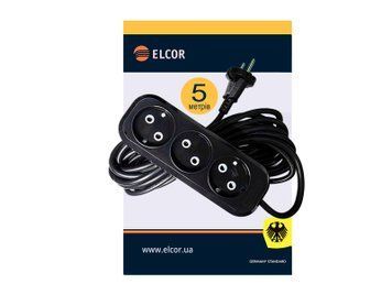 Подовжувач 3 входів 5 метра без з/з 10А/250V 2500W чорний ELCOR 420139 фото