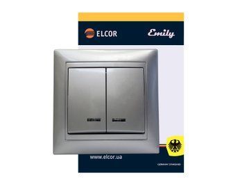 Вимикач 2-й з підсвіткою Emily 9215 сірий металік ELCOR 211554 фото