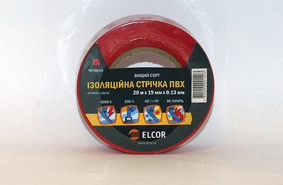 Изоляционная лента ПВХ 20м х 19мм х 0,13мм негорючая и морозостойкая ELCOR красная 130116 фото