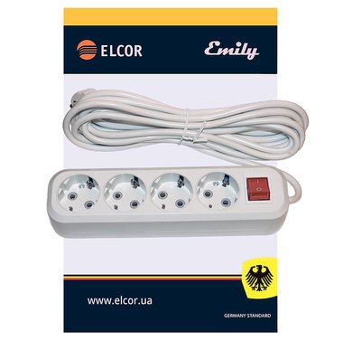 Подовжувач 4 входів 5 метра з/з з вимикачем 10А/250V 2500W ELCOR 420034 фото