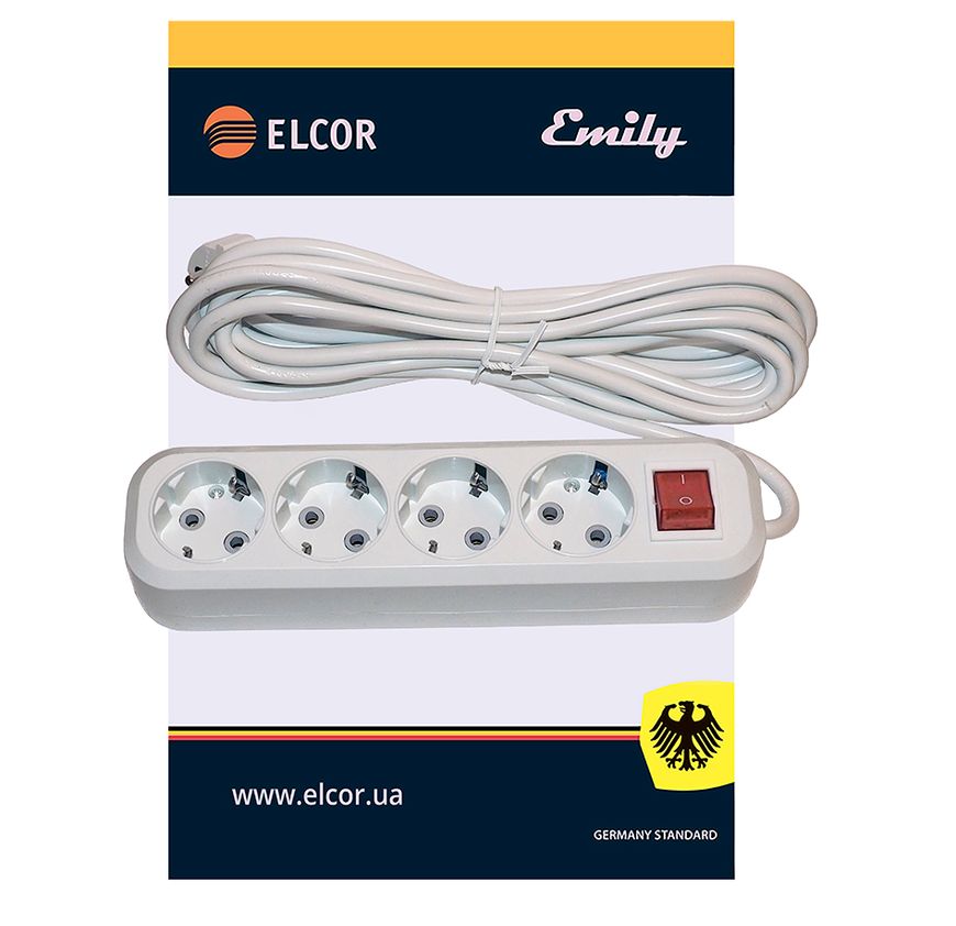 Подовжувач 4 входів 5 метра з/з з вимикачем 10А/250V 2500W ELCOR 420034 фото