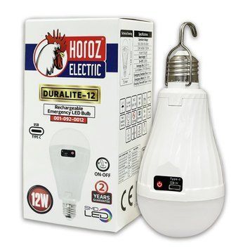 Лампа акумуляторна LED 12W 6400K Е27 550Lm/1150Lm 100-250V DURALITE-12 HOROZ 534395 фото