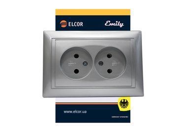 Розетка 2-а без заземлення Emily 9215 сірий металік ELCOR 211569 фото
