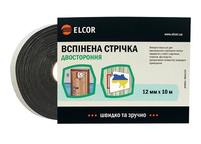 Двухсторонняя вспененная лента ELCOR UNEVA1210 12мм*10м черная 40206778 фото