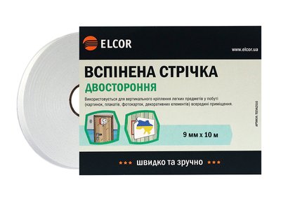 Двостороння вспінена стрічка ELCOR TREVA910 9мм * 10м біла 40206779 фото