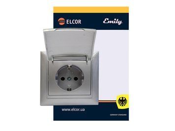 Розетка з заземленням з захисними шторками з кришкою Emily 9215 сірий металік ELCOR 211581 фото