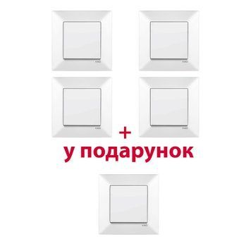 Комплект Вимикачів 1-й 5шт. (4шт.+ 1шт. - В ПОДАРУНОК) Meridian білий VI-KO 221400*5 фото