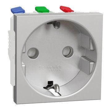 Розетка з з/з з шторками 16А самозаж. кл. Unica New алюміній NU305730 Schneider Electric 232187 фото