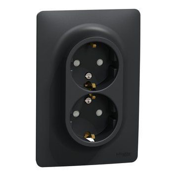 Розетка 2-а з з/з з шторками гвинт. заж. Unica New антрацит NU206754 Schneider Electric 232048 фото