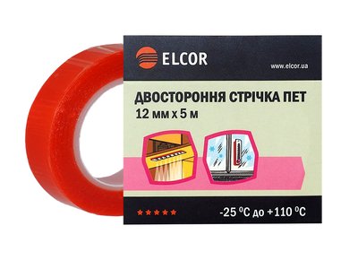 Двостороння стрічка ELCOR TRPET1205 12мм*5м ПЕТ прозора 40206768 фото