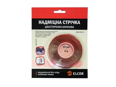 Двостороння надміцна клейка стрічка ELCOR TRA195 19мм*5м на акриловій основі прозора 40206800 фото