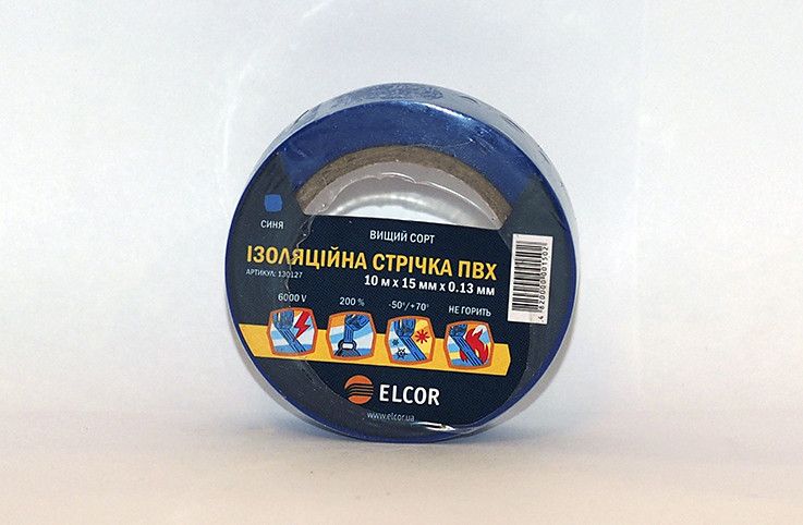 Изоляционная лента ПВХ 10м х 15мм х 0,13мм негорючая и морозостойкая ELCOR синяя 130127 фото