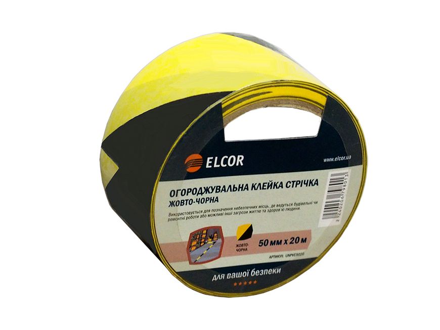 Ограждающая клейкая лента ELCOR UNPVC5020 50мм*20м желто-черная 40206798 фото